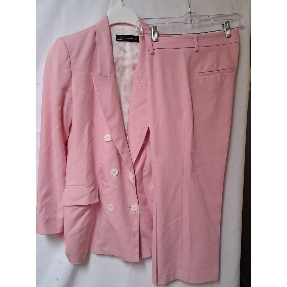 Zara Woman Pink Double Breasted Blazer and Straight Leg Pant Suit Set